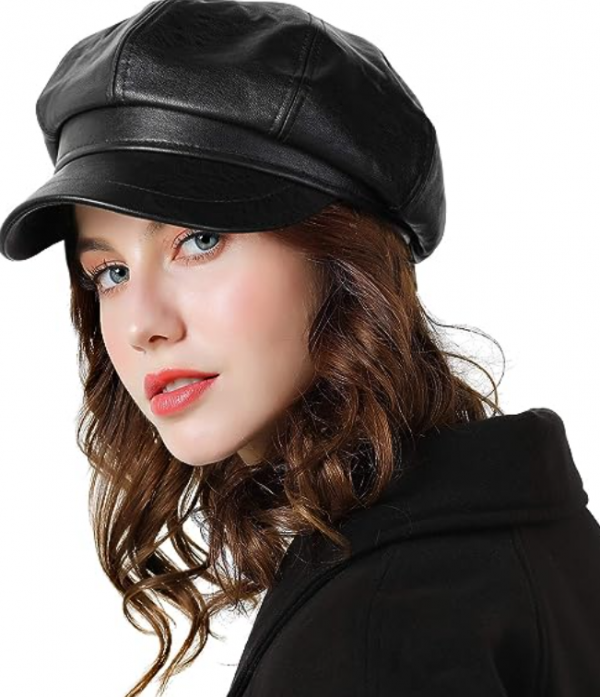 Topi newsboy dengan warna gelap yang mewah